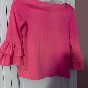 Lily Pulitzer Pink Ruffle Sleeve Top size XL